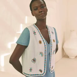 Veste brodée en gaze de coton