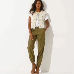 Veste brodée sans manches, gaze de coton