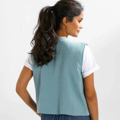 Veste brodée sans manches, gaze de coton