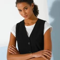Veste "cafetier" sans manches, crêpe fluide