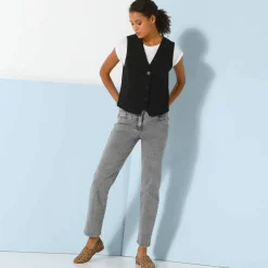 Veste "cafetier" sans manches, crêpe fluide