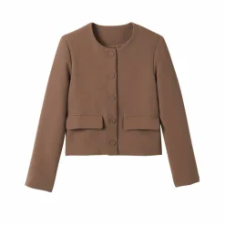 Veste courte de tailleur à col rond, unie