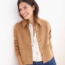 Veste en suédine mi-longue, boutonnée