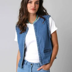 Veste sans manches jean tressé