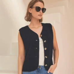 Veste sans manches, maille bouclette