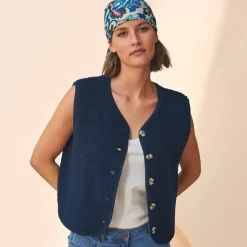 Veste sans manches, maille bouclette