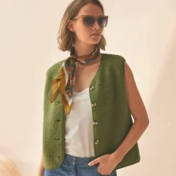 Veste sans manches, maille bouclette