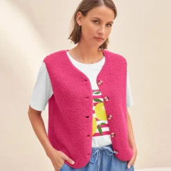 Veste sans manches, maille bouclette