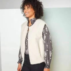 Veste sans manches, maille bouclette