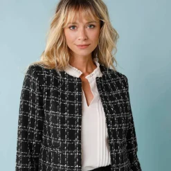 Veste tweed spécial Petites manches longues à carreaux