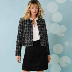 Veste tweed spécial Petites manches longues à carreaux
