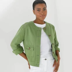 Veste unie boutonnée, col rond
